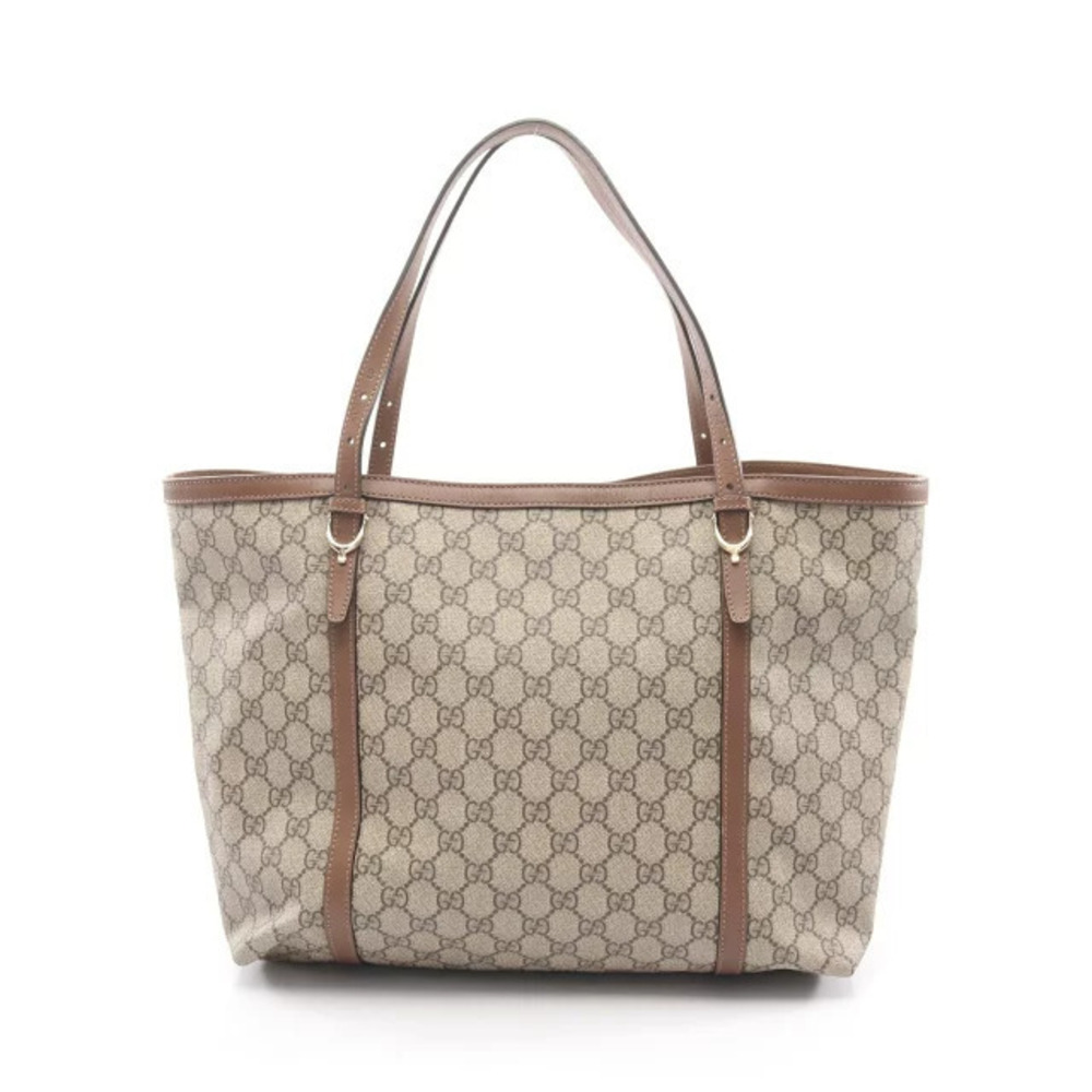 Gucci Nice GG Supreme Tote Bag Canvas Leather Beige Cream Brown
